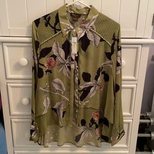 Anthropologie Vineet Bahl Olive Green Floral Button-Down Shirt